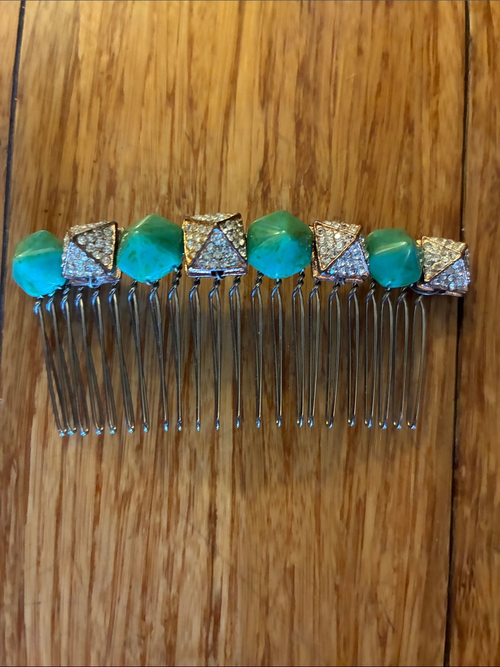 Hattie Rhinestone Crystal Pyramids & Green Spikes Stones Decorative Hair Comb